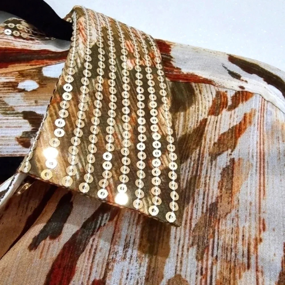✨️4/$20 Neutral Zebra Chic Joceline Top Long Sleeve Sequin Collar - Picture 4 of 14